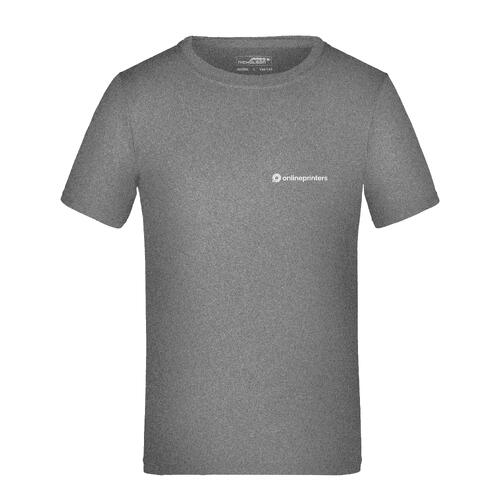 T-shirt in poliestere m�lange grigio scuro per bambini con maniche corte.