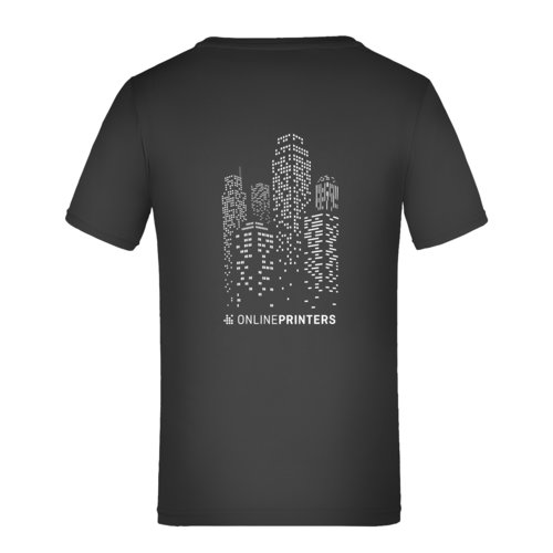 T-shirt nera da bambino in poliestere a maniche corte.