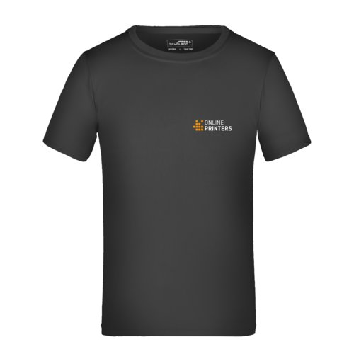 T-shirt nera in poliestere da bambino a maniche corte.