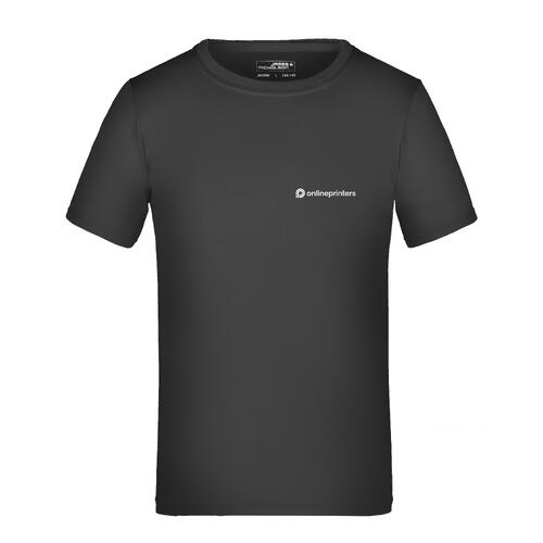 T-shirt nera in poliestere da bambino a maniche corte.