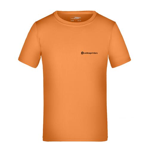 T-shirt arancione da bambino in poliestere a maniche corte.