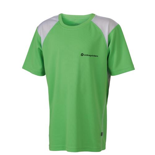 Maglietta da running funzionale verde per bambini a maniche corte.