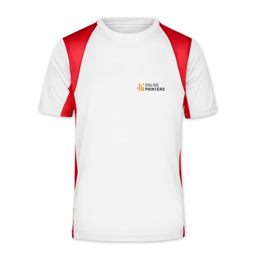 T-shirt funzionale da uomo bianca/rossa in poliestere.