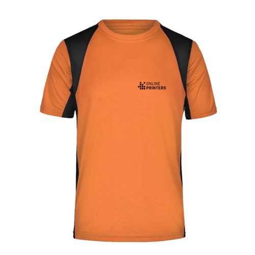 T-shirt funzionale arancione in poliestere da uomo a maniche corte.