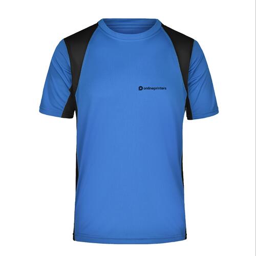 T-shirt funzionale blu in poliestere da uomo a maniche corte.