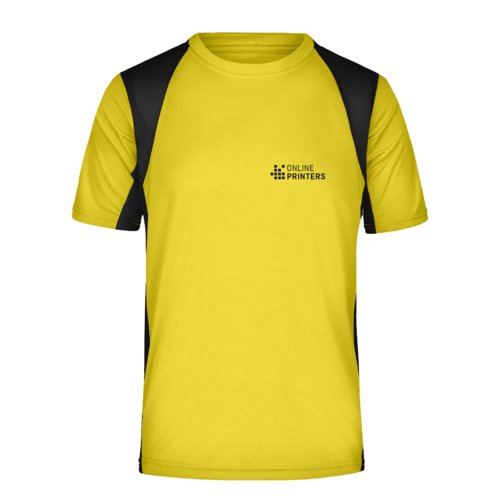 T-shirt funzionale gialla in poliestere a maniche corte.