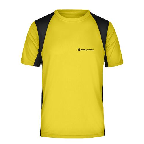 T-shirt funzionale gialla in poliestere a maniche corte.
