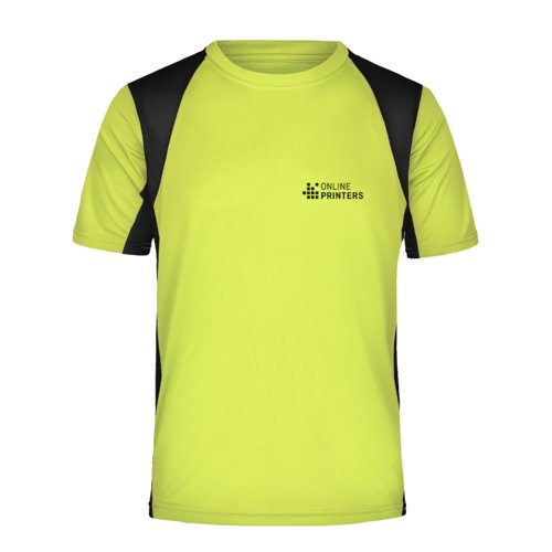 T-shirt funzionale in poliestere giallo neon da uomo con maniche corte.