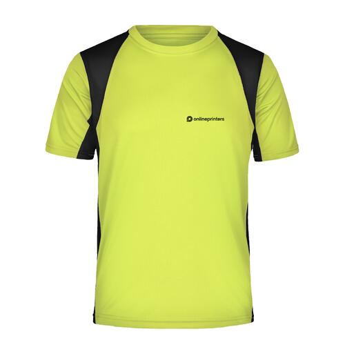 T-shirt funzionale in poliestere giallo neon da uomo con maniche corte.