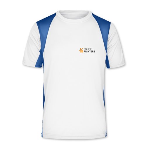 T-shirt funzionale bianca/blu in poliestere a maniche corte.