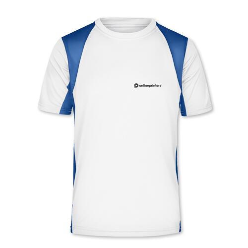 T-shirt funzionale bianca/blu in poliestere a maniche corte.
