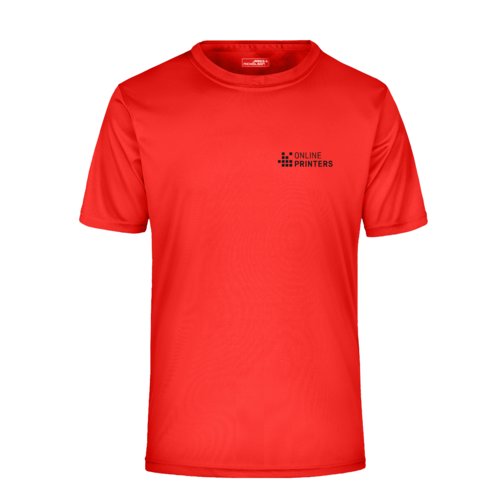T-shirt rossa in poliestere a maniche corte.