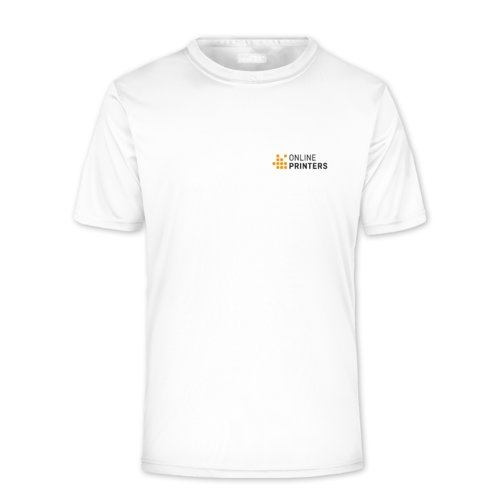 T-shirt bianca in poliestere da uomo a maniche corte.