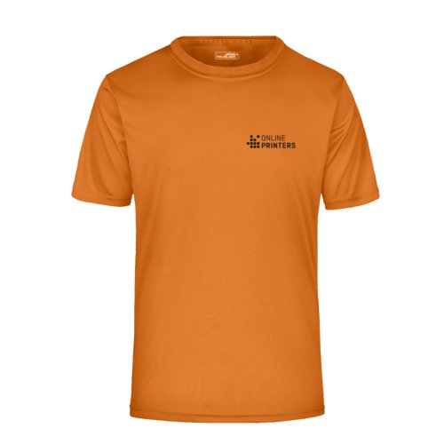 T-shirt arancione in poliestere a maniche corte.