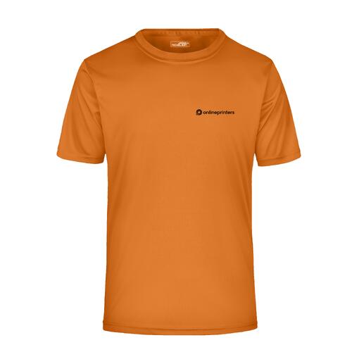 T-shirt arancione in poliestere a maniche corte.