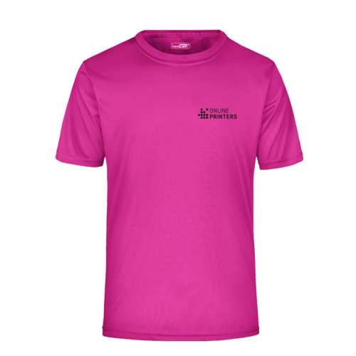 T-shirt rosa in poliestere a maniche corte.