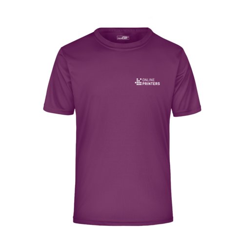 T-shirt da uomo viola in poliestere con maniche corte.