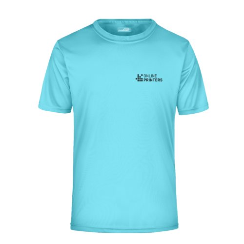 T-shirt turchese in poliestere da uomo a maniche corte.