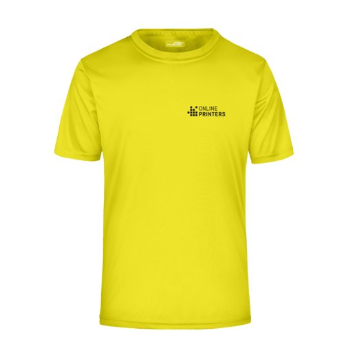 T-shirt da uomo in poliestere giallo neon a maniche corte.