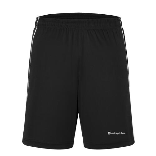 Pantaloncini in poliestere bianchi e neri con elastico in vita e coulisse.