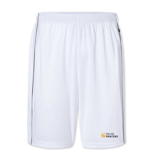 Pantaloncini bianchi in poliestere con elastico in vita e coulisse.