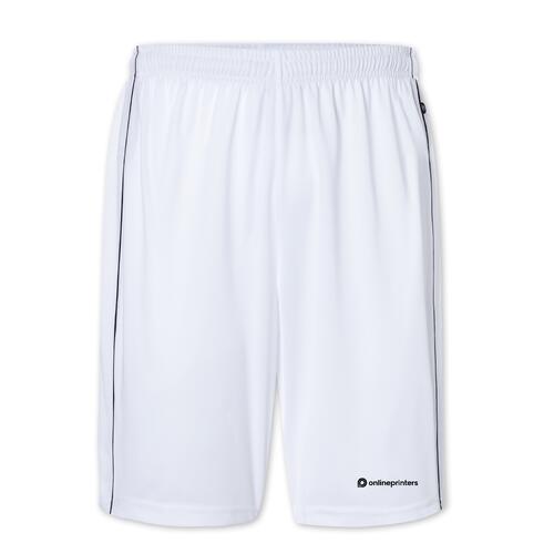 Pantaloncini bianchi in poliestere con elastico in vita e coulisse.