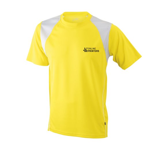 Maglietta da running gialla in poliestere da uomo con maniche corte.