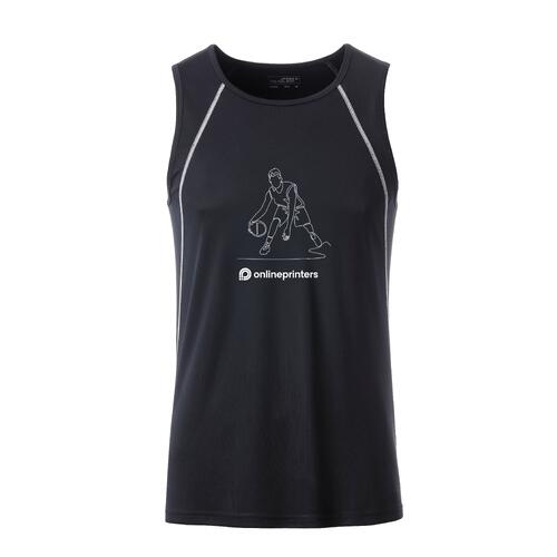 Canotta sportiva da uomo in poliestere bianco e nero.