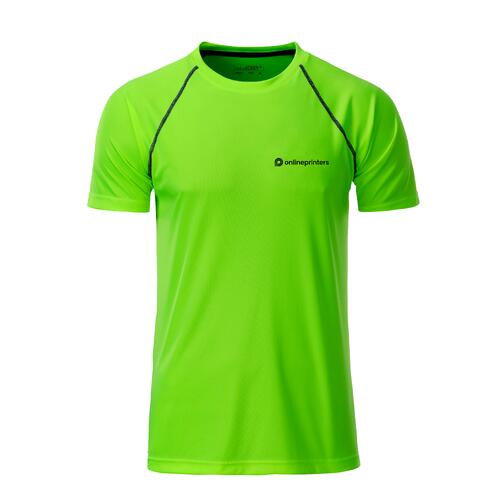 T-shirt sportiva verde da uomo in materiale funzionale con maniche corte.
