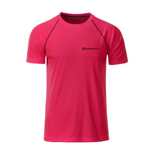 T-shirt sportiva da uomo in poliestere rosa neon/grigio a maniche corte.