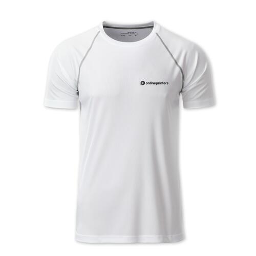 T-shirt bianca in poliestere da uomo a maniche corte.