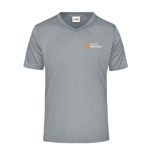 T-shirt da uomo grigio mlange in poliestere con scollo a V.