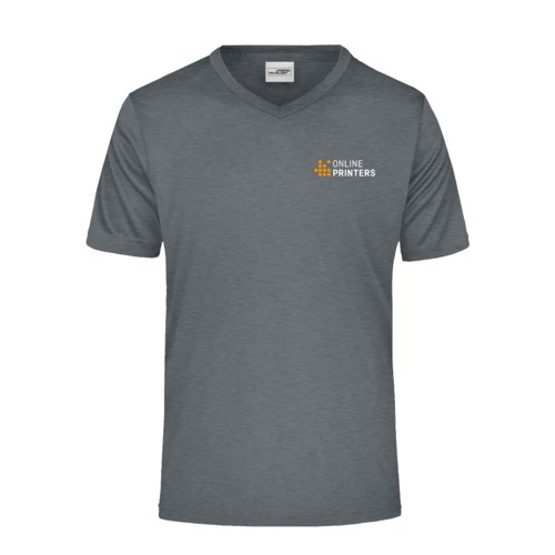 T-shirt in poliestere grigio scuro mlange con scollo a V.