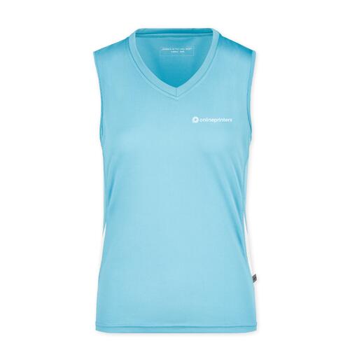 Canotta da donna in poliestere azzurro con scollo a V.