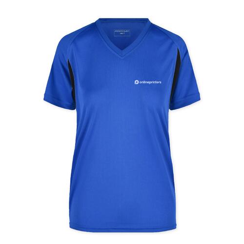 Maglietta funzionale da donna in poliestere blu reale con scollo a V.