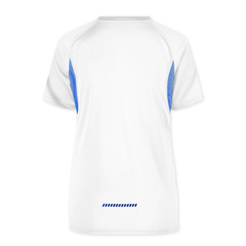 T-shirt funzionale in poliestere bianco/blu da donna, maniche corte.
