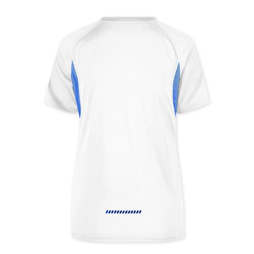 T-shirt funzionale in poliestere bianco/blu da donna, maniche corte.