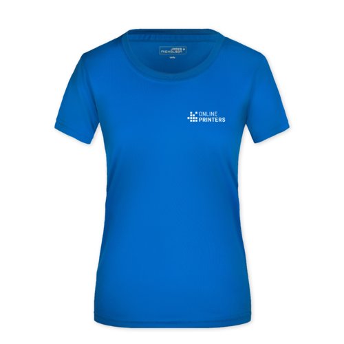 T-shirt sportiva da donna blu royal in poliestere a maniche corte.