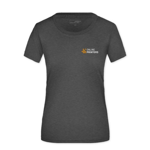 T-shirt da donna in poliestere mlange grigio scuro a maniche corte.