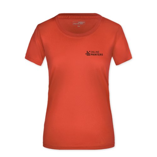 T-shirt rossa in poliestere da donna.