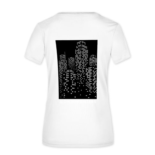 T-shirt bianca da donna in poliestere a maniche corte.