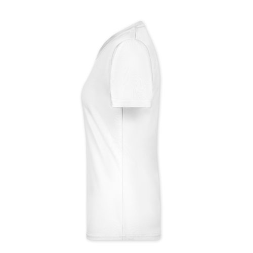 T-shirt bianca in poliestere da donna a maniche corte.