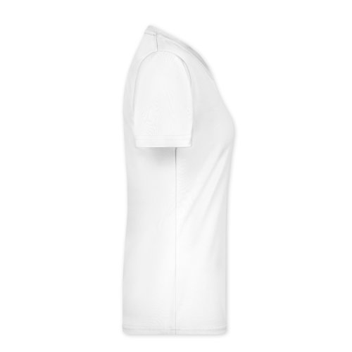 T-shirt bianca in poliestere da donna a maniche corte.