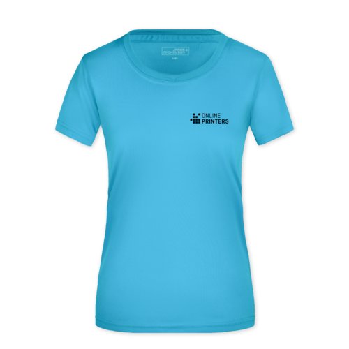 T-shirt turchese in poliestere da donna, traspirante.