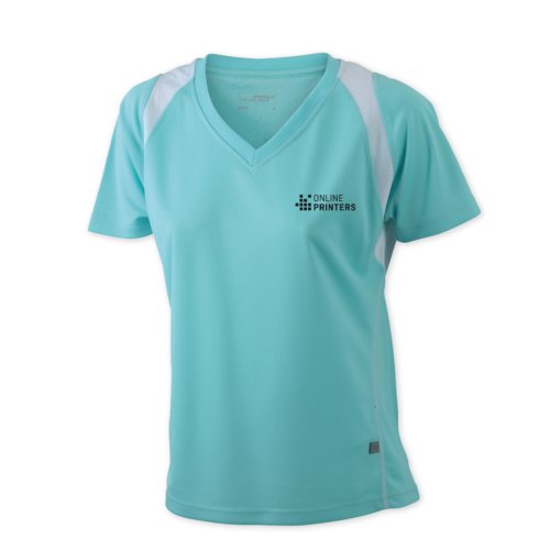 Maglietta da running da donna in poliestere verde menta con scollo a V.