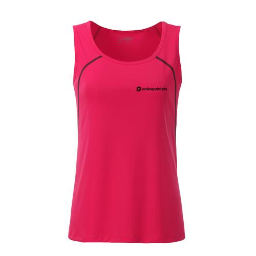 Canotta sportiva in poliestere rosa neon/grigio da donna.
