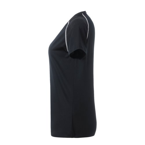 T-shirt da donna in poliestere bianco e nero.