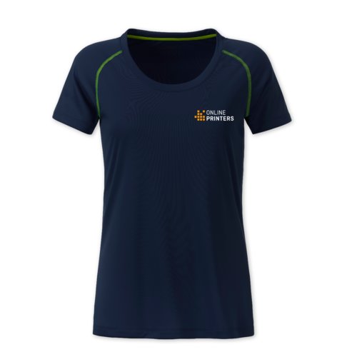 T-shirt da donna blu navy/giallo neon in poliestere.
