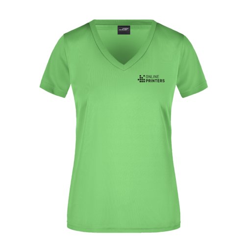 T-shirt da donna in poliestere verde mela con scollo a V.