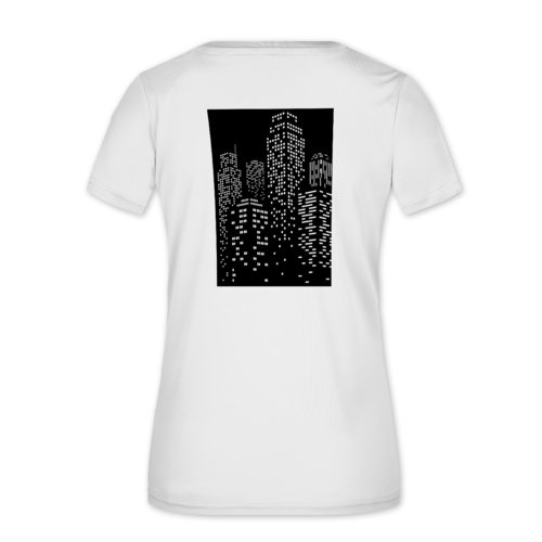 T-shirt bianca in poliestere con scollo a V da donna.